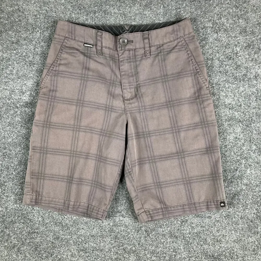Quiksilver Shorts Boys Size 26 Gray Plaid Casual Chino Skate Surf Style